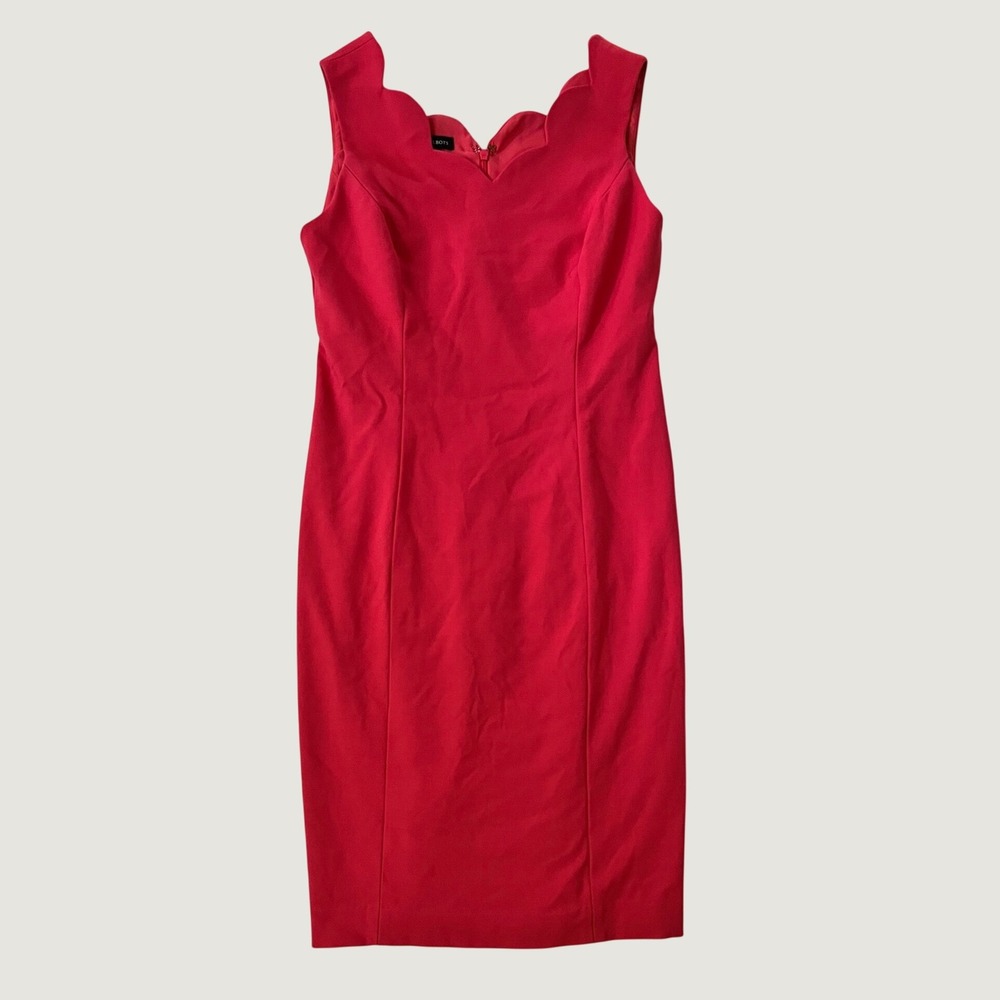 Talbots Sheath Dress Red Scalloped Neckline Sleeveless Size 4